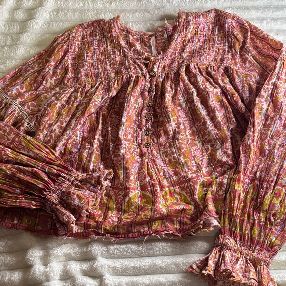 Free People Pink and Yellow Floral Blouse - Picture 2 of 5